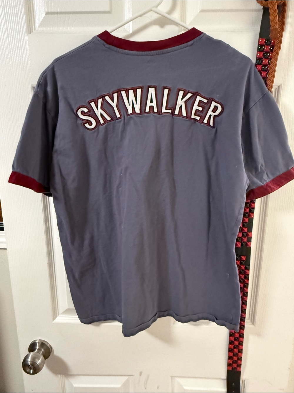Skywalker Embroidered Short-Sleeve Shirt - Slate Blue with Maroon Trim